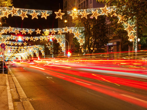 istock City traffic avenue with Christmas decorations 1893354943