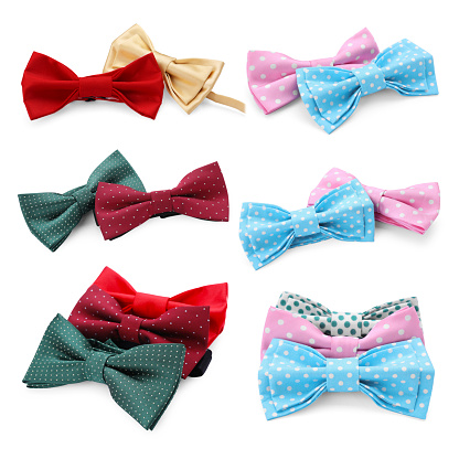 Set with bow ties of different colors isolated on white