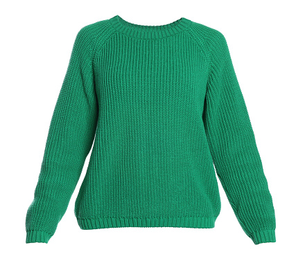 One green knitted sweater isolated on white