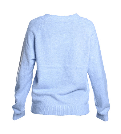 Light blue sweater isolated on white, back view