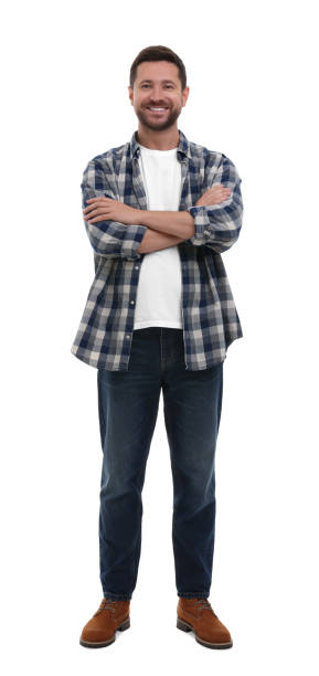 istock Happy man with crossed arms on white background 1893374982