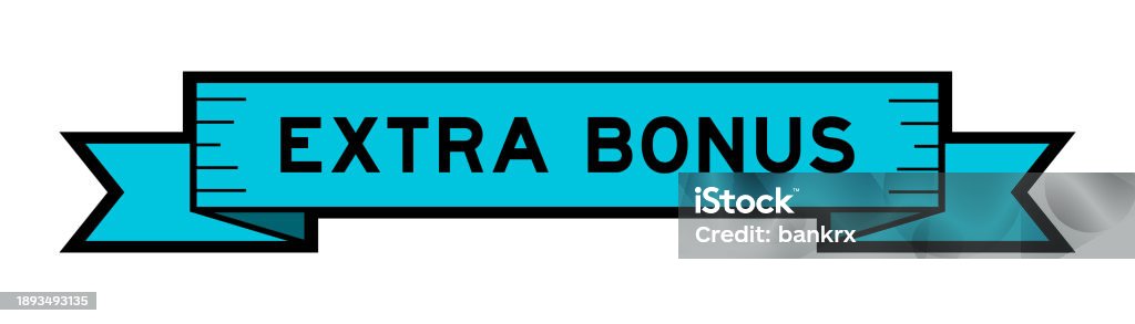 Ribbon Label Banner With Word Extra Bonus In Blue Color On White
