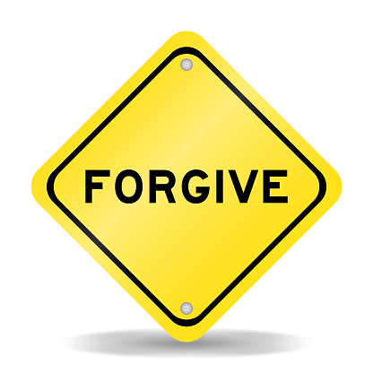 Yellow color transportation sign with word forgive on white background