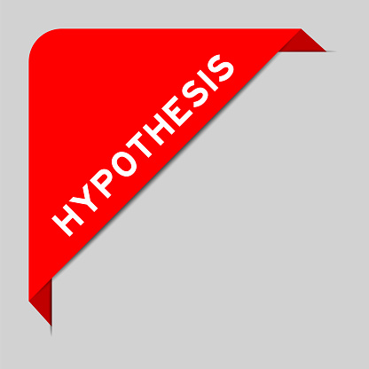 Red color of corner label banner with word hypothesis on gray background