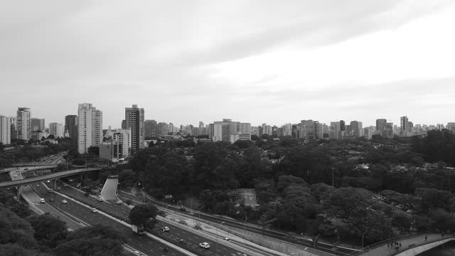 Traffic in Sao Paulo ciy. Black and white video