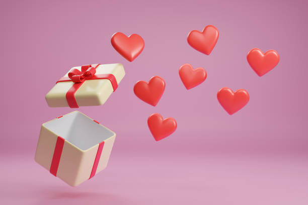 istock Open gift box with red hearts isolated on a pink background. 3d illustration. 1893528209