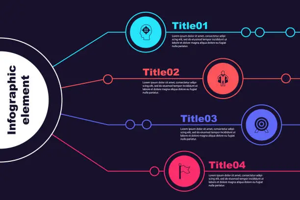 Vector illustration of Set Head hunting, , Target and Flag. Business infographic template. Vector