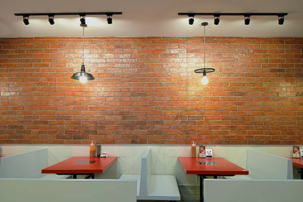 istock Cafe or Restaurant Decorate with Red Brick Wall and  lamp 1893594578