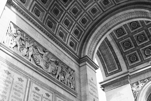 Black and white photography, Arc de Triomphe in Paris, France