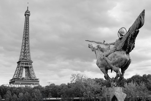 Black and white photography, Eiffel Tower in Paris, France