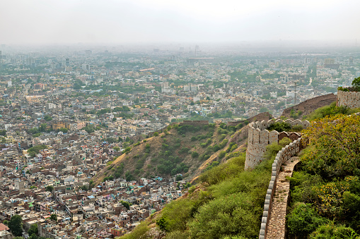 Aerial view of the Jaipur city from the Nahargarh fort, Rajasthan India