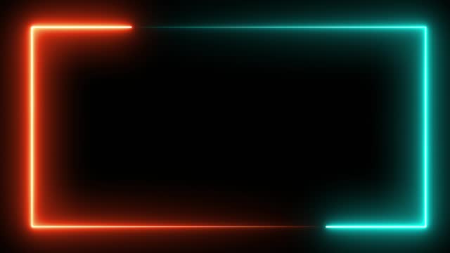 Abstract animated neon glowing frame background. Colorful laser show seamless loop 4K border