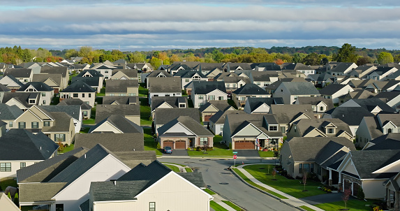 Aerial View of Tract Housing in Emmaus, Lehigh County, Pennsylvania on Overcast Day