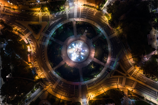 Aerial shot of Logan Circle in downtown Philadelphia, Pennsylvania on a Fall night.Authorization was obtained from the FAA for this operation in restricted airspace.