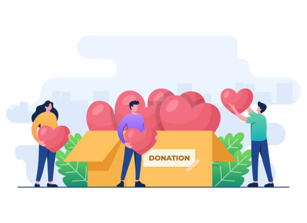 illustrations, cliparts, dessins animés et icônes de online donation concept flat illustration concept vector template, financial support and fundraising concept, nonprofit organization, supporting and giving help, volunteering, social support - heart shape human hand charity and relief work giving