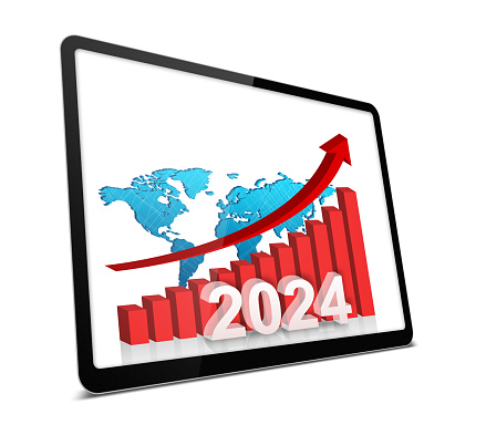 Business growth chart in Digital Tablet PC isolated on white background.