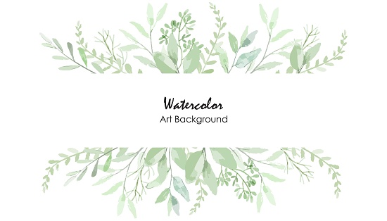 Watercolor leaves green frame. watercolor green leaves background design. Green leaves watercolor frame for wedding, birthday, card, background, invitation, wallpaper, sticker, etc.