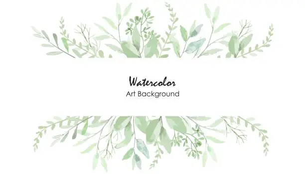 Vector illustration of Watercolor leaves green frame