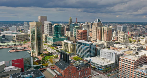 istock Baltimore Inner Harbor on Stormy Day - Aerial 1893777521