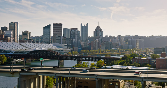 Aerial shot of downtown Pittsburgh, Pennsylvania