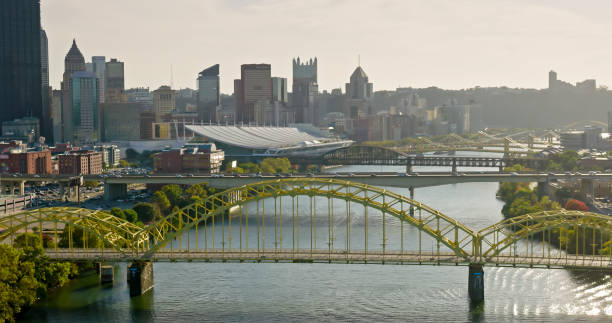 Bridge crossing over the Monongahela River to the south shore of Pittsburgh Pennsylvania USA