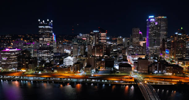 istock Drone View of Downtown Pittsburgh Skyline on a Fall Night 1893811630