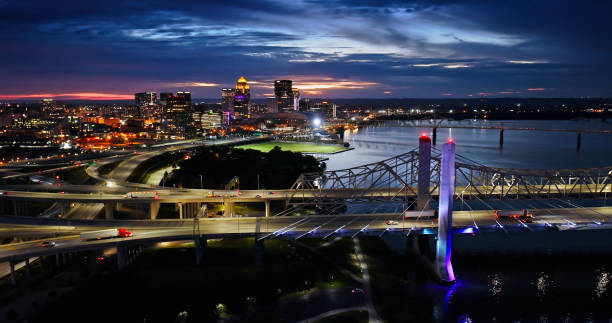 istock Downtown Louisville, Kentucky and Ohio River on a Fall Evening - Drone Shot 1893841532
