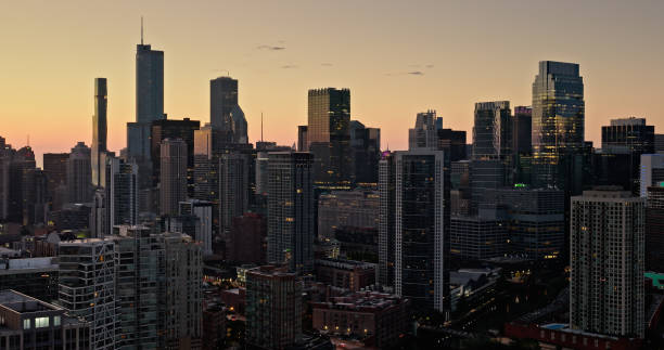 istock Drone Still of Chicago Skyline at Sunrise in Fall 1893884764
