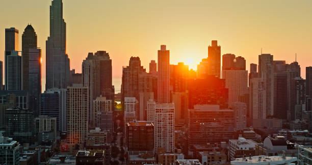 istock Chicago Skyline with Sunrising in the Background - Drone Shot 1893884773