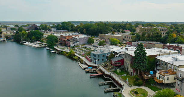istock Aerial Shot of Manistee Riverwalk 1893885111