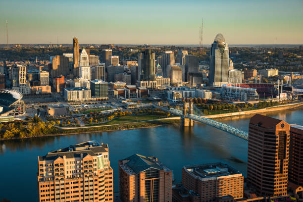 istock Aerial View of Cincinnati Skyline from Covington, Kentucky on Fall Morning 1893916917