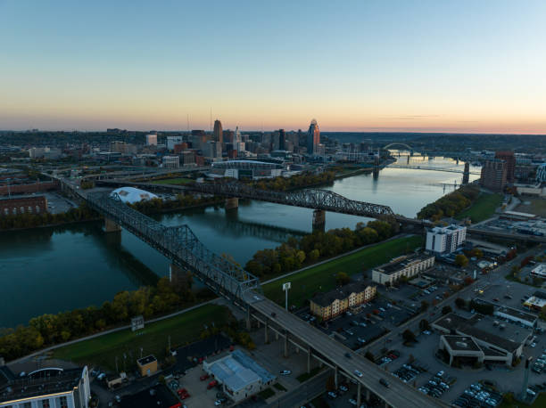 istock Downtown Cincinnati and Covington, Kentucky at Dawn - Aerial Shot 1893916928