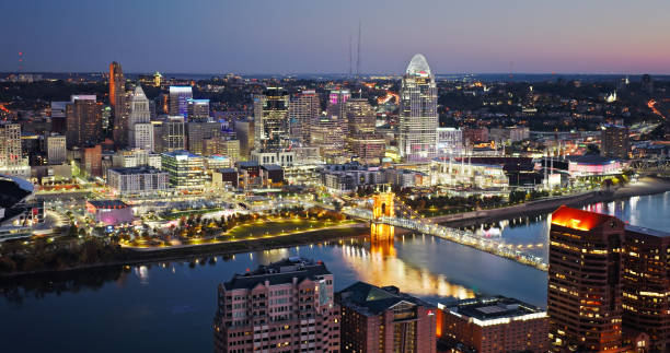 istock Illuminated Downtown Cincinnati at Dawn - Aerial 1893917437