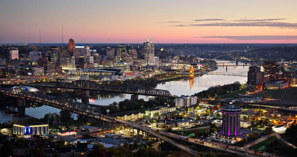 istock Downtown Cincinnati, Ohio from Covington, Kentucky at Dawn - Drone Shot 1893917438