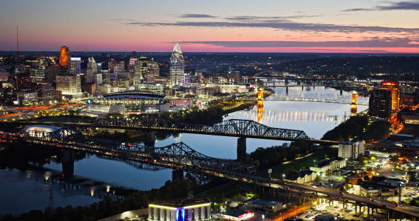 istock Drone Shot of an Illuminated Downtown Cincinnati at Dawn 1893917441