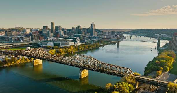 istock Ohio River and Downtown Cincinnati on a Sunny Fall Morning - Aerial Shot 1893917459
