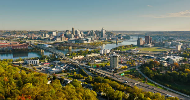 istock Cincinnati Skyline from Covington, Kentucky on Mostly Clear Fall Morning - Aerial Shot 1893917462