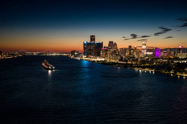 Panoramic view of Detroit city skyline. Windsor, Canada - September 11, 2025