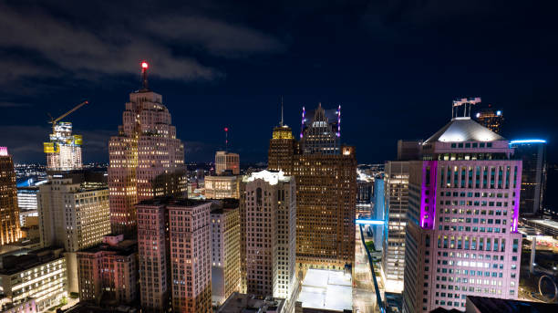 istock Drone Shot of Downtown Detroit on a Fall Night 1893931481