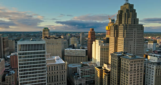 istock Downtown Detroit Overlooking Cityscape at Sunset - Aerial 1893932021