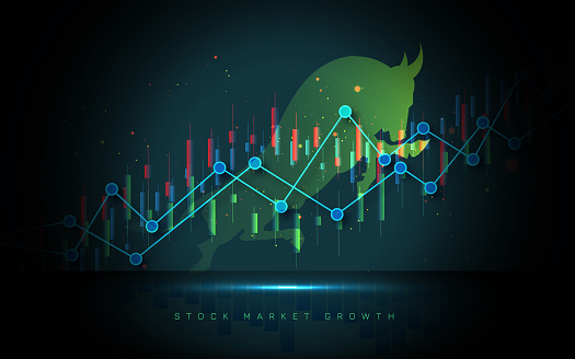Bull Vector design with Green background for bullish stock market. Profit chart for price increase of stocks during Bull market. stock illustration