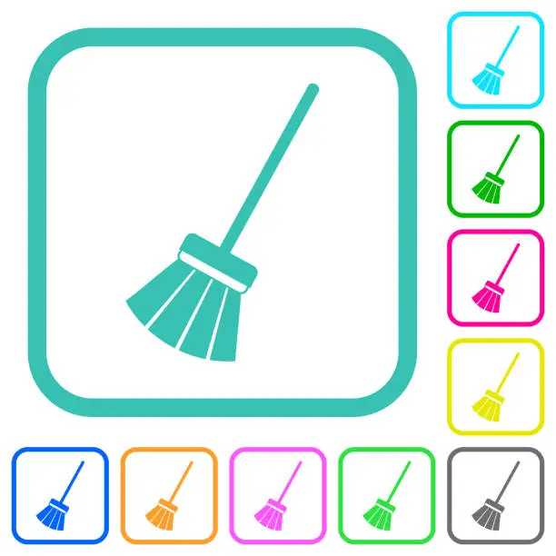 Vector illustration of Old broom vivid colored flat icons