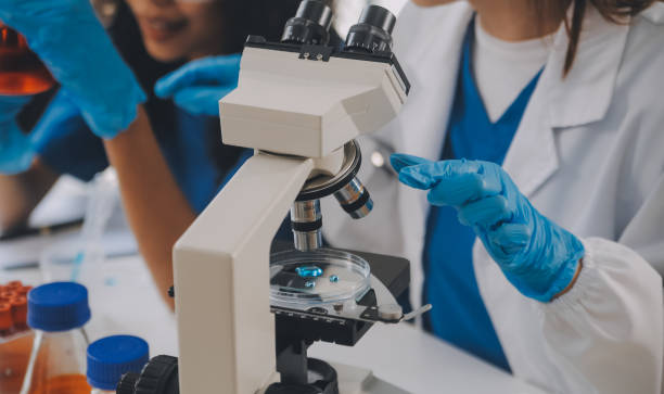 istock biochemical research scientist team working with microscope for coronavirus vaccine development in pharmaceutical research labolatory, selective focus 1894145482