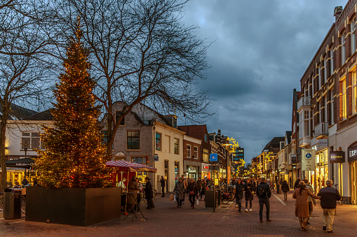 Street view in Amersfoort during a beautiful December Christmas day  in the evening