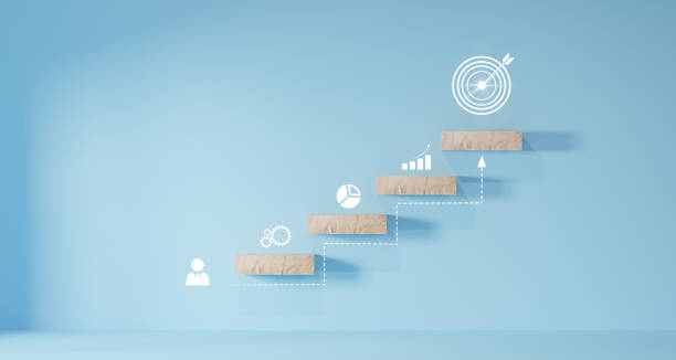 istock Growth or increase design concept. Cube block staircase moving step growing up to target. Success achievement or goal business motivation. 1894232206