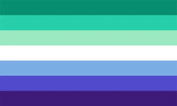 Vector illustration of Gay men pride seven stripes flag, Sexual identity pride flag of gay and LGBT symbols, Flag gender with shades of white, green and blue colors