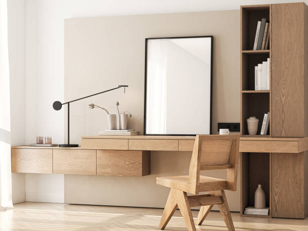istock Frame mockup, ISO A paper size. Home Office wall poster mockup. Interior mockup with office background. Modern interior design. 3D render 1894324308