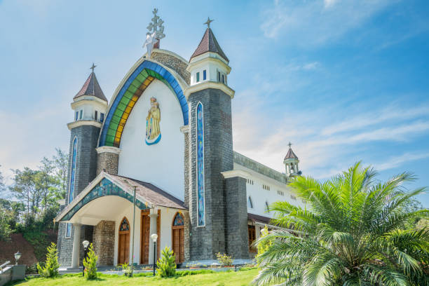 istock Velankanni Matha catholic church facade with palms in foreground, Nedumkandom, Kerala, South India 1894431714