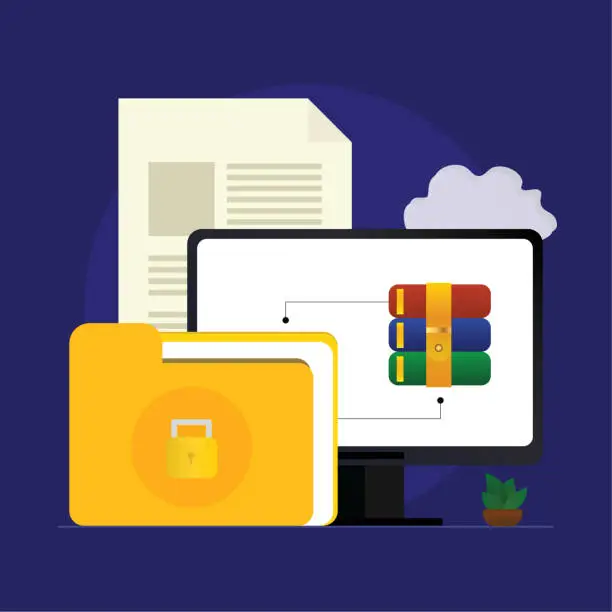 Vector illustration of Digital archive illustration, Concept of file folder management, Business data, Content arrangement