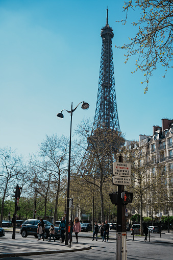 The Eiffel Tower with traffic signs